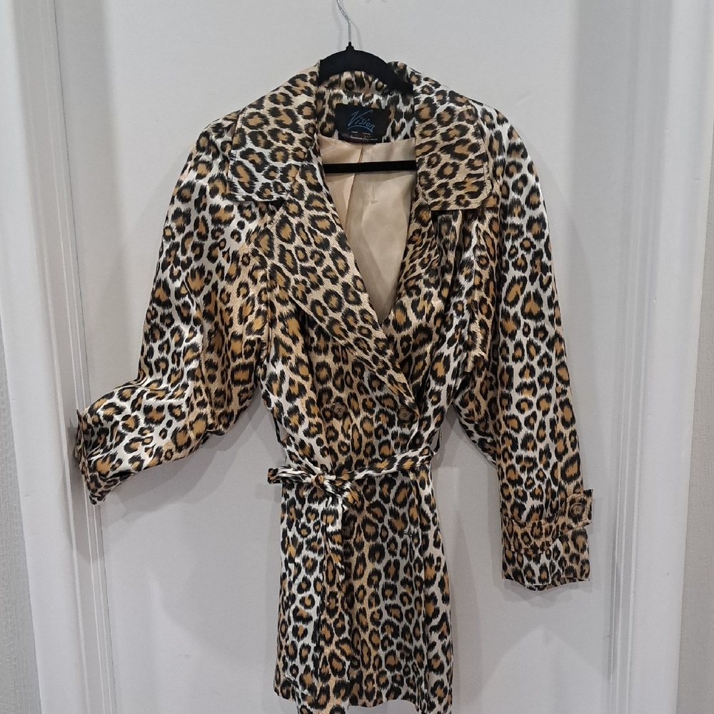Vintage Vision Leopard Print Trench Coat with Tie Belt